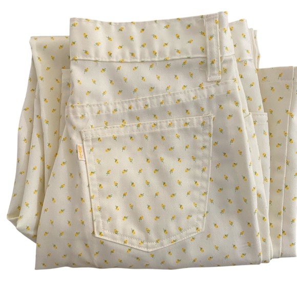 Levi's Pants - VTG Levi's For Me White Yellow Flowers Floral‎ Chino Pants Sz 27" Ultra Rare 70s